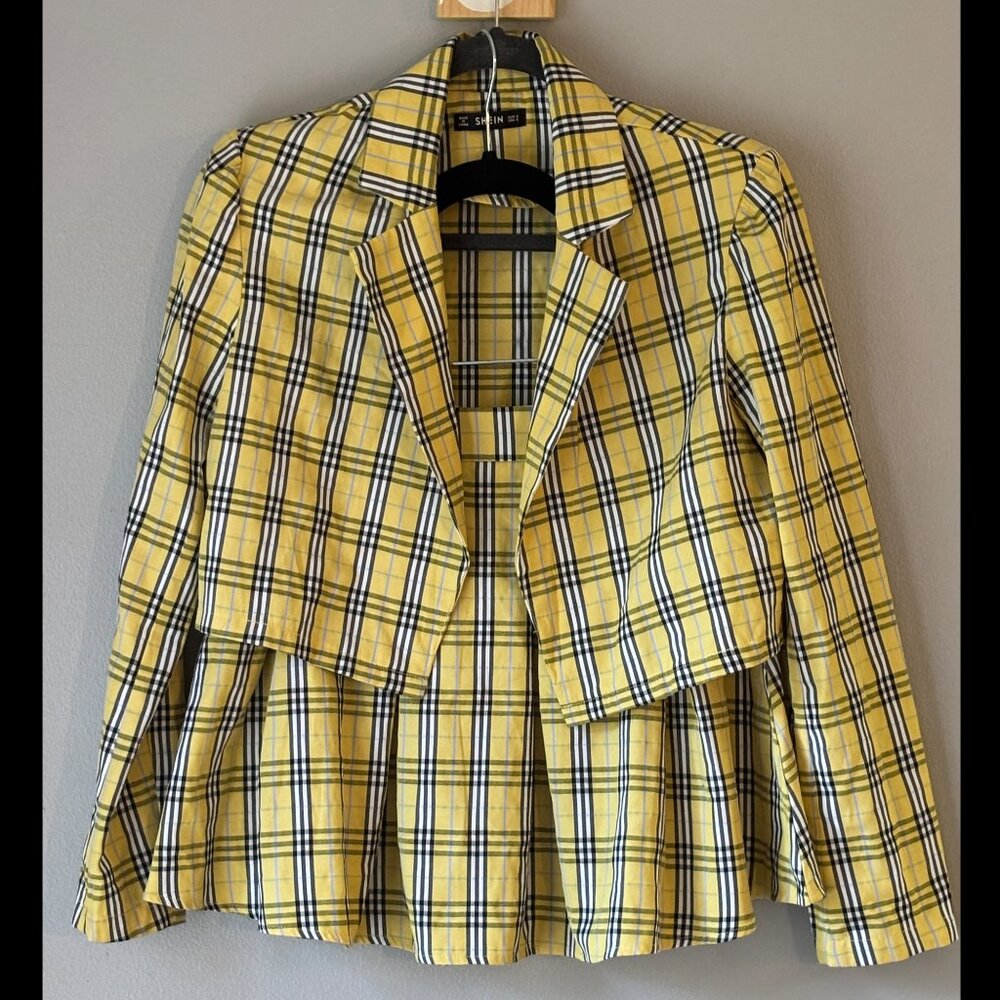 Clueless Costume Cher Yellow Plaid Jacket and Skirt Small Shein